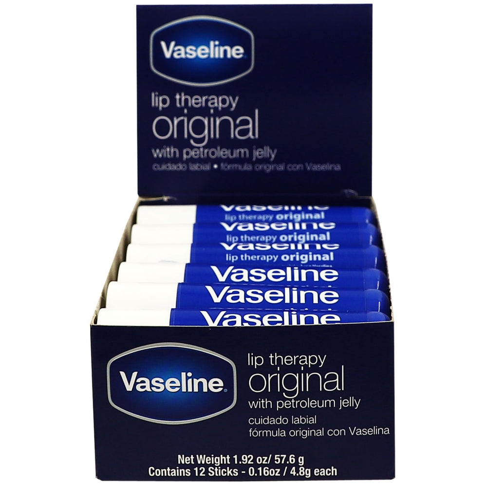 Vaseline Lip Original en tubo, hidratación suave para labios secos durante el día.