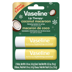 Vaseline Lip Therapy Holiday Coconut Macaroon twin-pack compact design for purse or desk