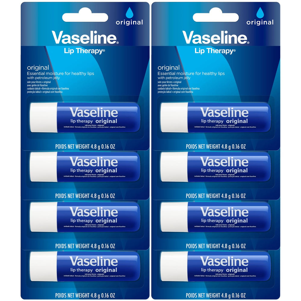 Vaseline Lip Therapy Original 8-Pack, alivio suave para labios resecos durante el día