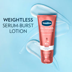 Vaseline Pro VitaB3 Serum Burst Lotion water droplets absorption for quick hydration.