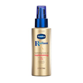 Vaseline Radiant X Replenishing Hydrating Body Oil bottle shows quick-absorbing formula for soft, radiant skin.
