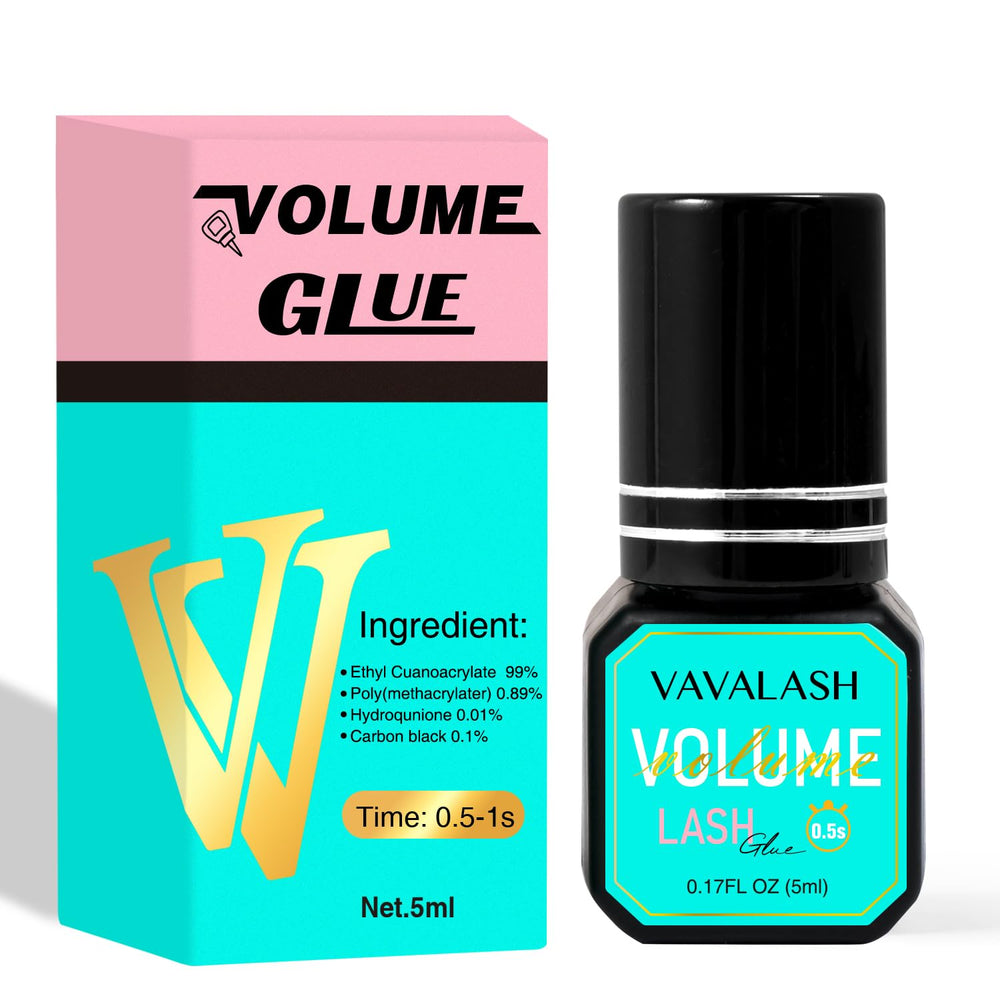VAVALASH Volume Plus eyelash adhesive bottle front view highlighting premium black formula for seamless extensions.