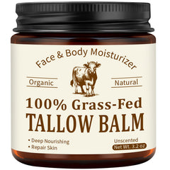 Veakoo beef tallow face jar demonstrates rich, moisturizing hydration for dry skin.