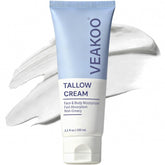 Veakoo Beef Tallow face-tube closeup showing unscented moisturizer for daily hydration