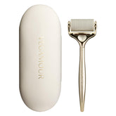 VEGAMOUR GRO+ dermaroller close-up shows 0.25 mm needles for gentle scalp exfoliation