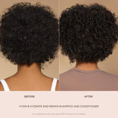 VEGAMOUR HYDR-8 hair close-up shows shine and hydrated strands.