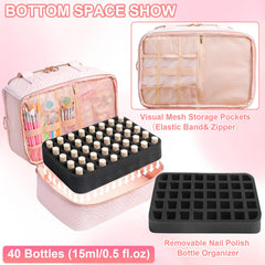 Bottom space in Veirdro organizer features removable sponge for 40 more bottles
