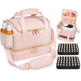 Veirdro nail polish organizer bag front view with pink velvet finish for easy access