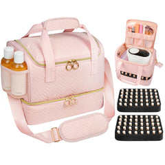 Veirdro nail polish organizer bag front view with pink velvet finish for easy access