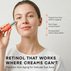 VELAMO ADVANCED Retinol Eye Stick application demonstrates a clean glide under the eye.