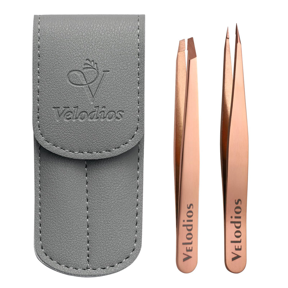 Velodios precision tweezers for eyebrows offer perfectly aligned tips for precise shaping.