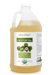 Velona castor oil bottle 1gal—moisturizes hair and nourishes skin.
