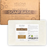 Velona Shea Butter Melt & Pour Base close-up showing creamy texture for moisturizing soaps.