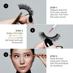 Velour brush-on lash glue for easy, precise lash placement during application.