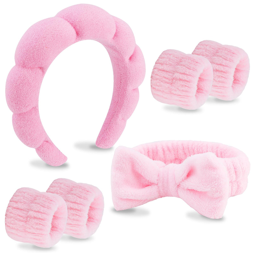 VELSCRUN banda para la cabeza spa rosa con lazo, ideal para lavado facial