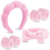 VELSCRUN banda para la cabeza spa rosa con lazo, ideal para lavado facial