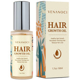 Venanoci hair growth oil bottle with rosemary-biotin formula for scalp nourishment.
