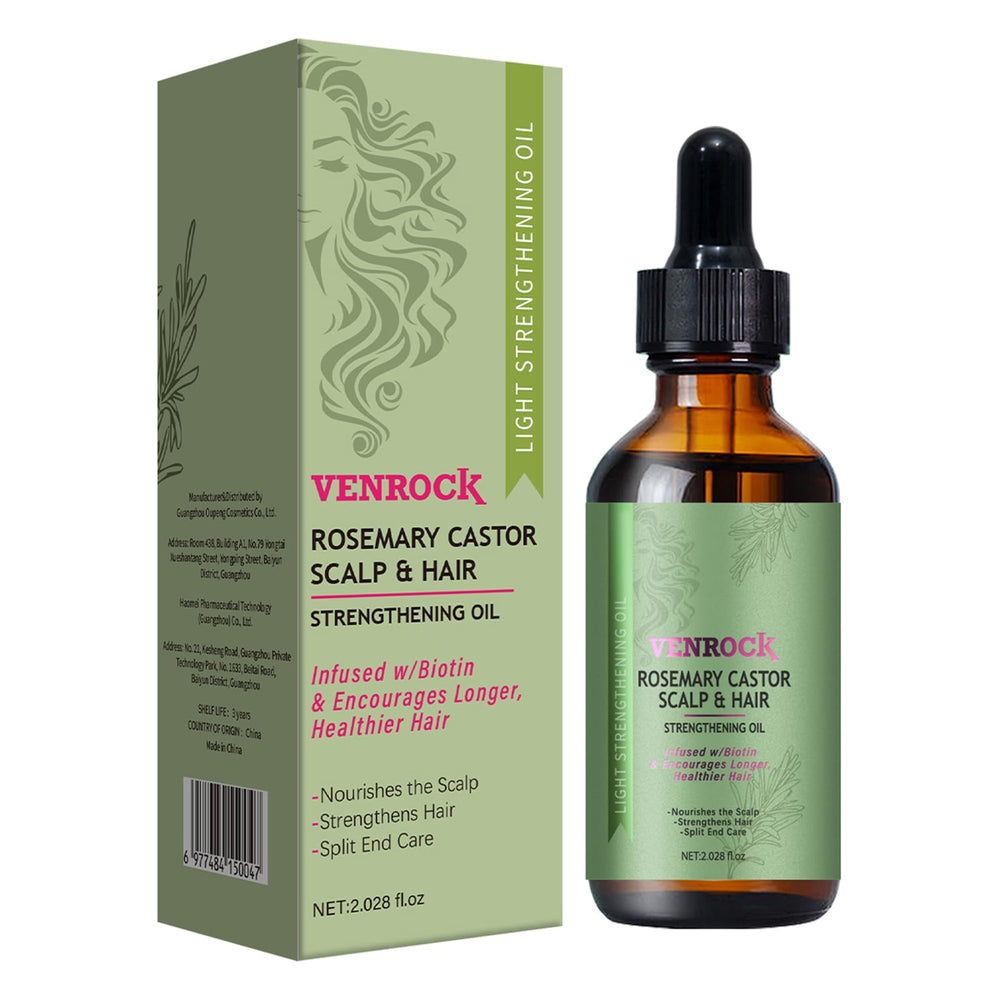 Venrock Rosemary Castor Hair Oil bottle being poured for scalp nourishment