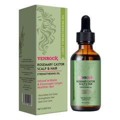 Venrock Rosemary Castor Hair Oil bottle being poured for scalp nourishment
