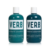 VERB Hydrate Shampoo bottle closeup highlighting deep moisture for soft, manageable hair.