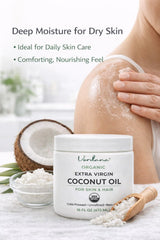 Verdana Aceite de Coco Orgánico Extra Virgen, se derrite al contacto para piel suave.