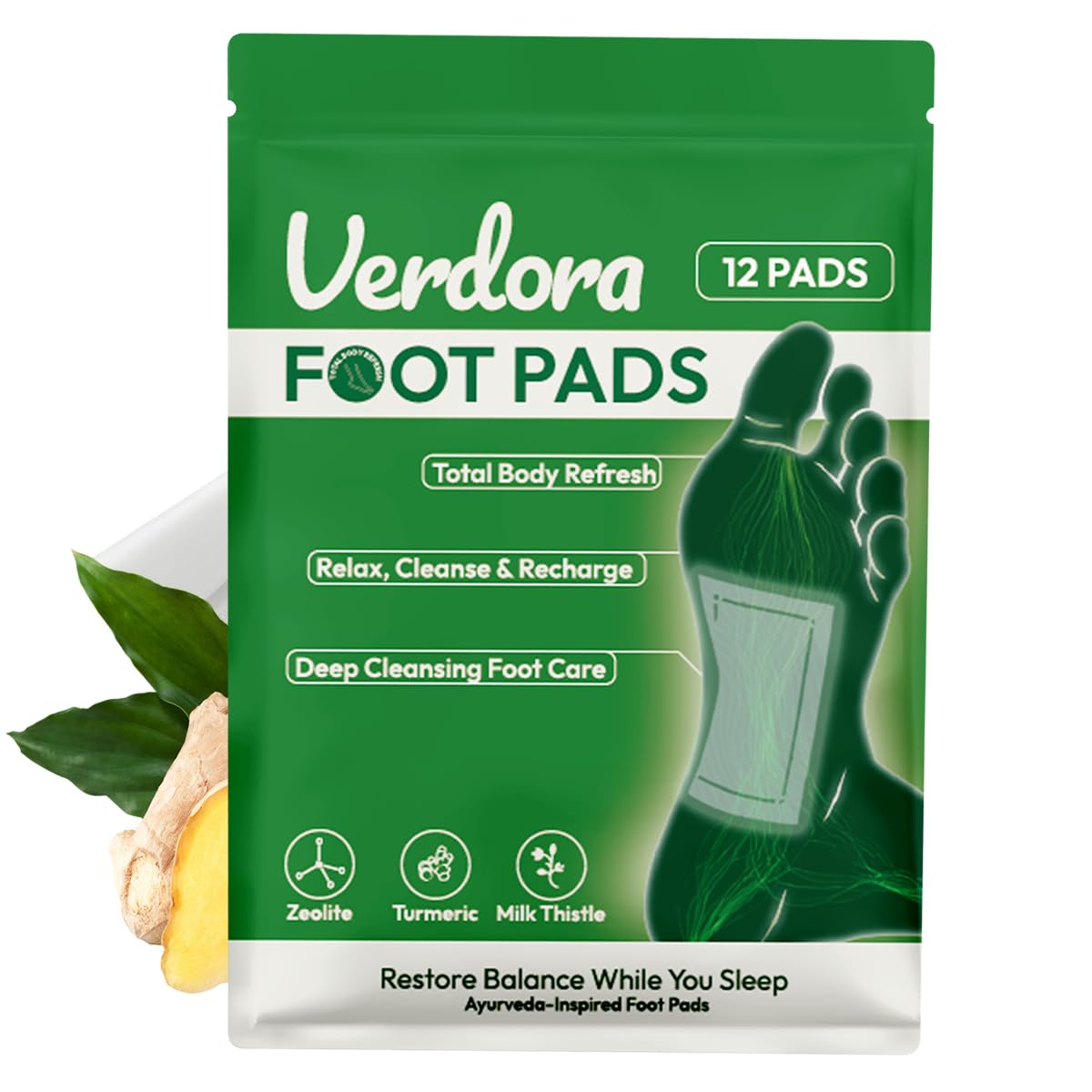 Parches VERDORA para pies con vinagre de bambú y jengibre, limpieza profunda nocturna.