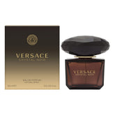 Versace Crystal Noir bottle closeup, refined design for evening wear and elegance.