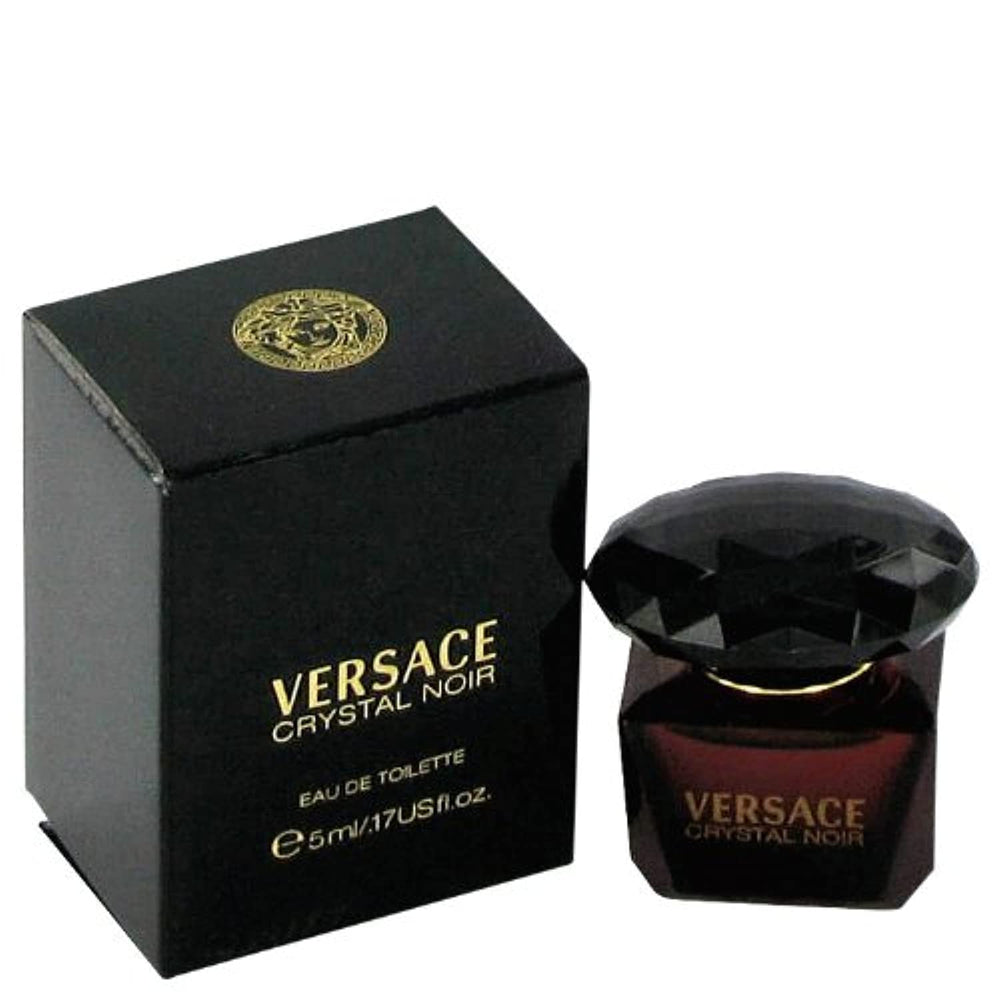 Versace Crystal Noir mini bottle front view, travel-friendly luxury fragrance.