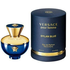 Versace Dylan Blue Pour Femme bottle front view, elegant floral-woody allure.