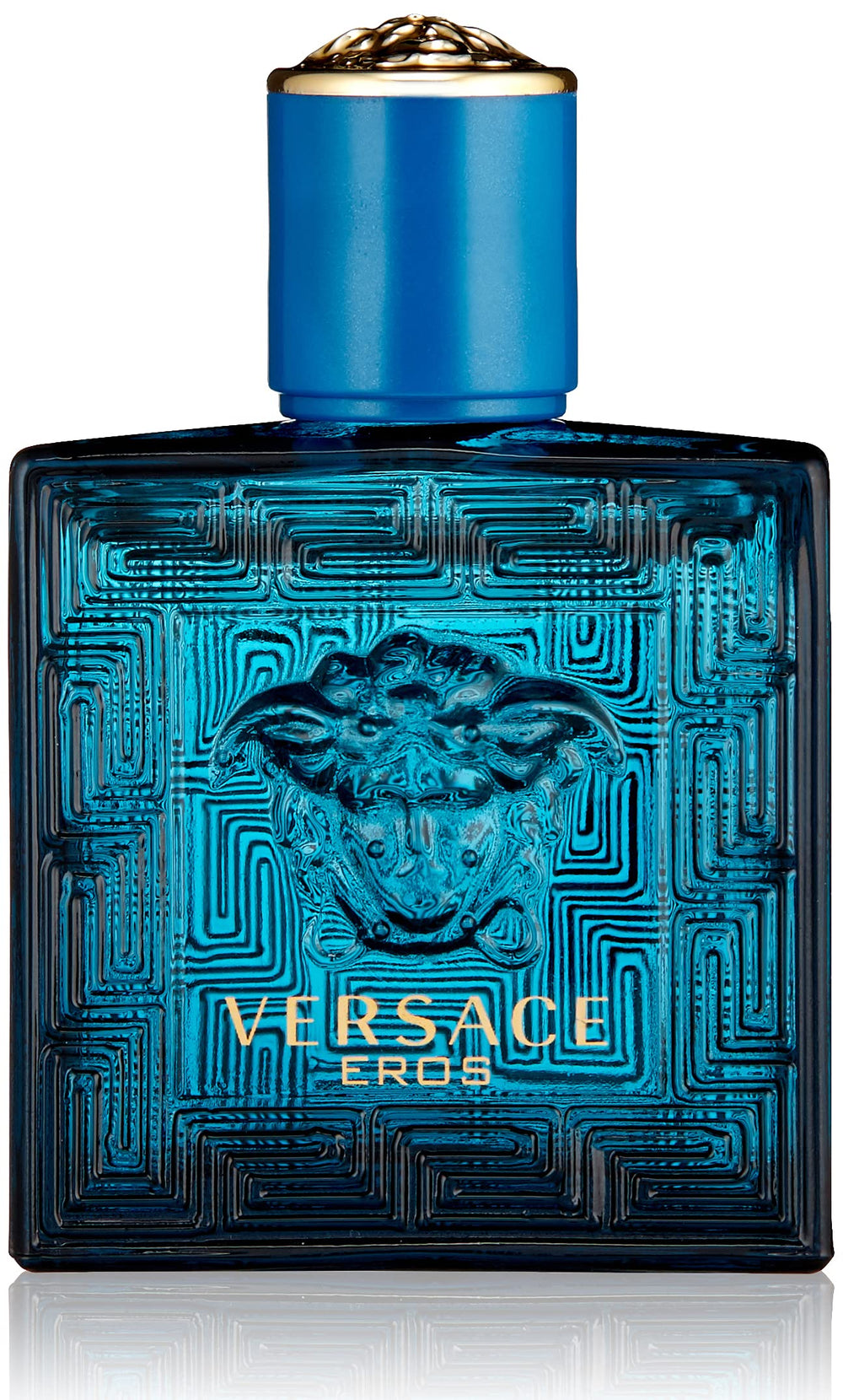 Versace Eros bottle front view, premium men's fragrance centerpiece.