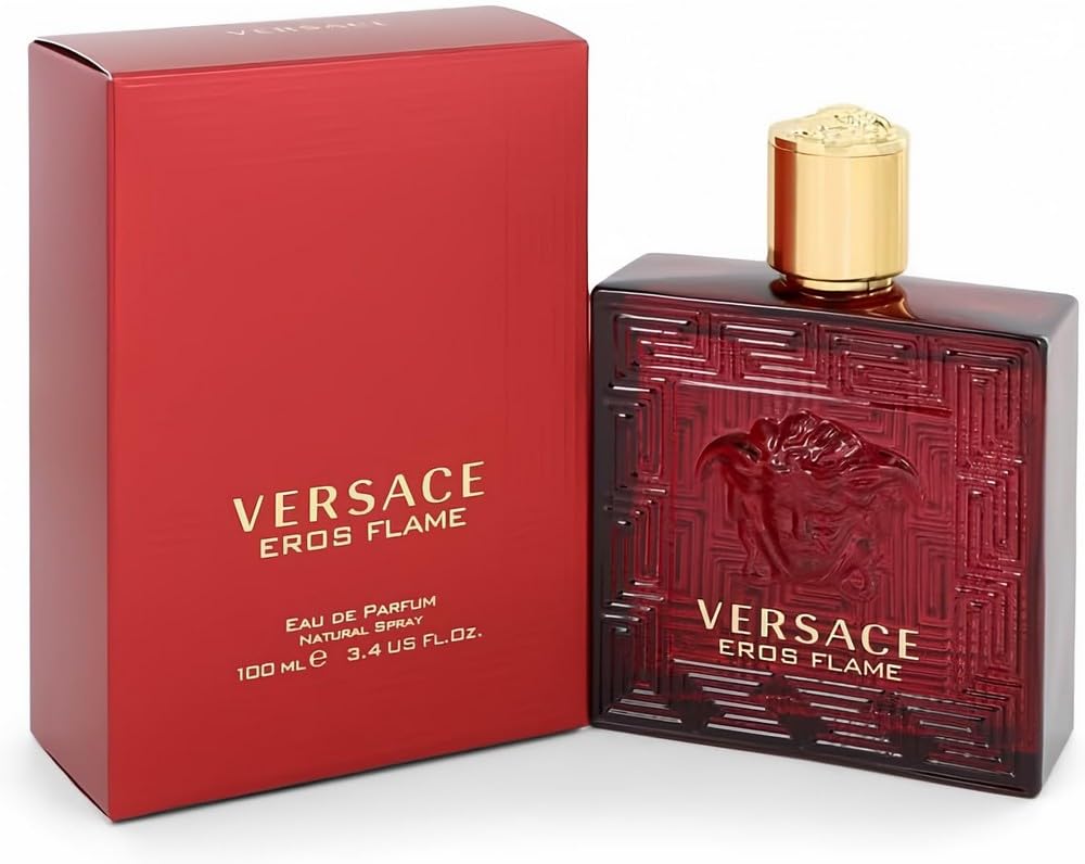 Versace Eros Flame bottle pour, bold evening fragrance for confident men.