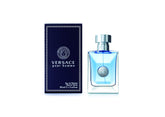 Versace Pour Homme bottle front view, classic masculine silhouette for daily confidence.