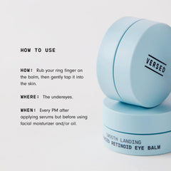 Versed Smooth Landing Balm aplicación nocturna facilita cuidado delicado de la zona ocular.