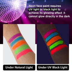 Conjunto rostro y cuerpo brillo neón Vespro para eventos con UV.