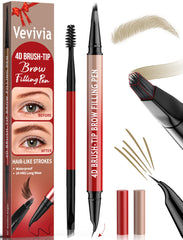 Lápiz de cejas Vevivia con brocha 4D y curva para trazos naturales.
