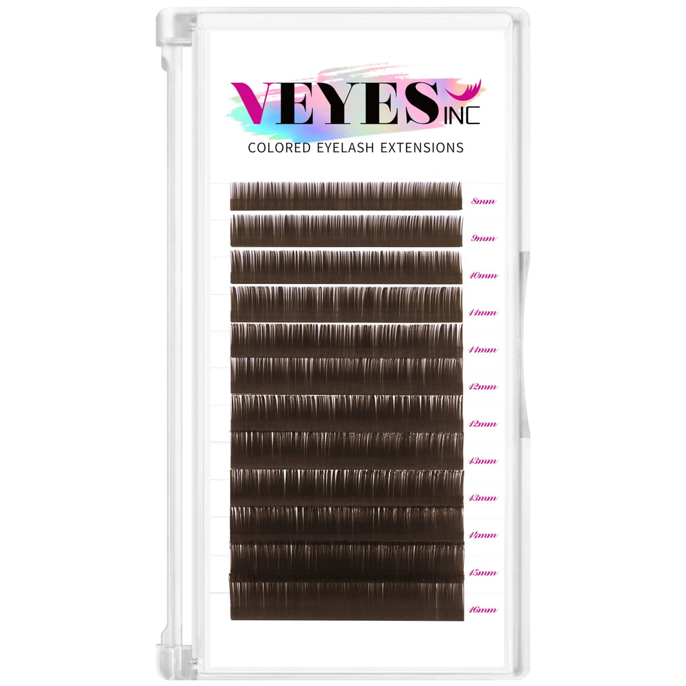 VEYES INC colored lash extensions in dark latte brown tray for natural-looking volume
