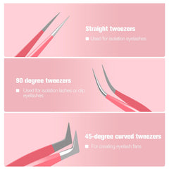 VEYES INC pink lash tweezers set improves visibility and control during application