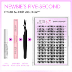VEYESBEAUTY five-second lashes application demonstrates quick, beginner-friendly extension results