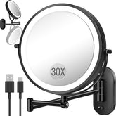 VFD wall-mounted mirror with 30x/1x magnification for precise makeup tasks.