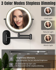 VFD lighted makeup mirror shows three color temperatures for true tones