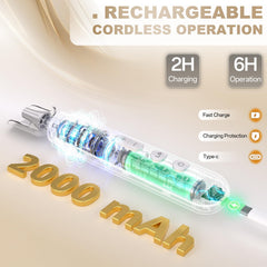 VFD rechargeable 2000mAh battery powers extended cordless nail care sessions.