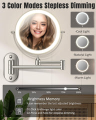 VFD rechargeable makeup mirror with USB-C charging for cordless use