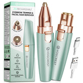 VG VOGCREST Eyebrow Trimmer in pastel green held in hand for precise facial grooming.