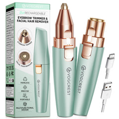 VG VOGCREST Eyebrow Trimmer in pastel green held in hand for precise facial grooming.