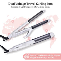 VGR travel curling iron side view highlighting 2-in-1 capability