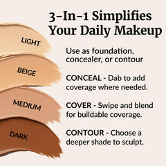 Vibriance Complexion Sticks three-in-one application demonstrates multitasking beauty for quick edits.