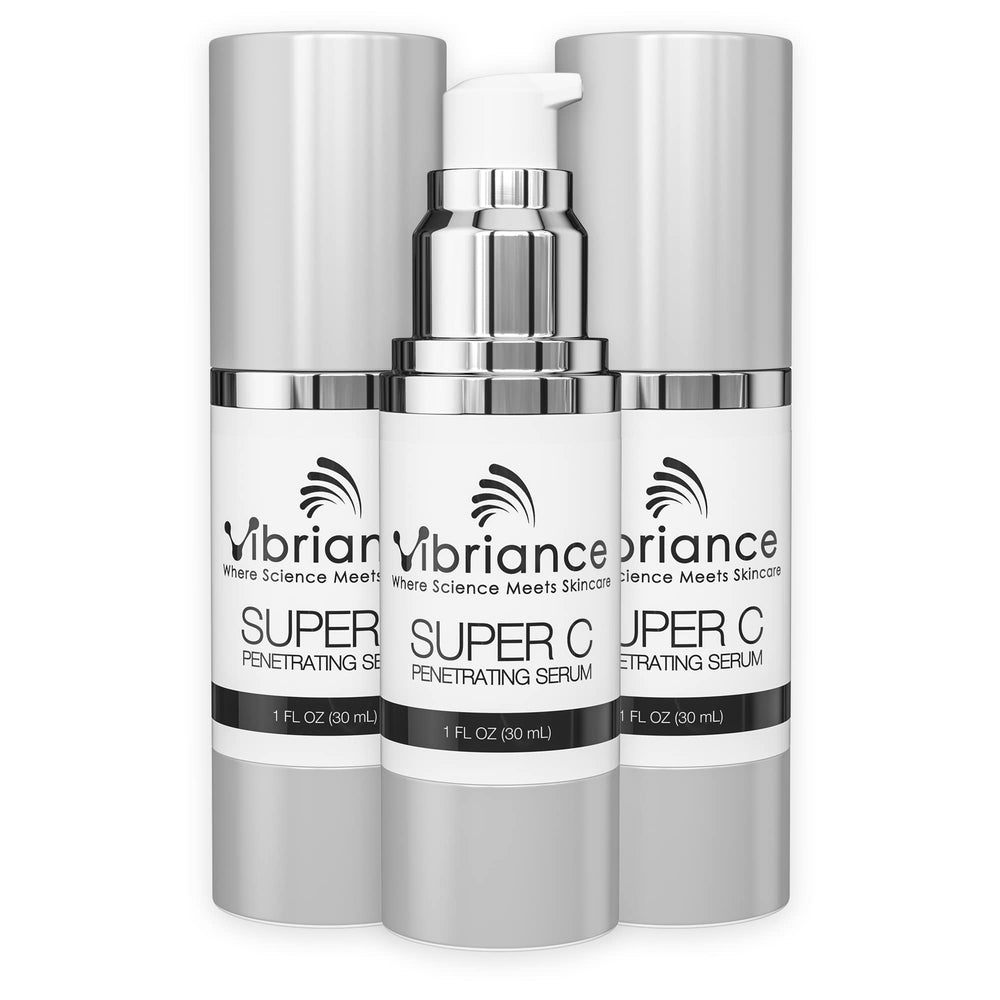 Vibriance Super C Serum bottle pour shows potent hydration for mature skin