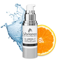 Vibriance Super C Serum bottle showcases premium packaging for daily hydration.