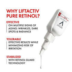 Vichy LiftActiv Pure Retinol Serum on face, suggesting firming and skin-refresh benefits