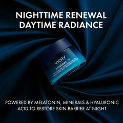 VICHY Minéral 89 Night Cream jar close-up shows non-greasy texture